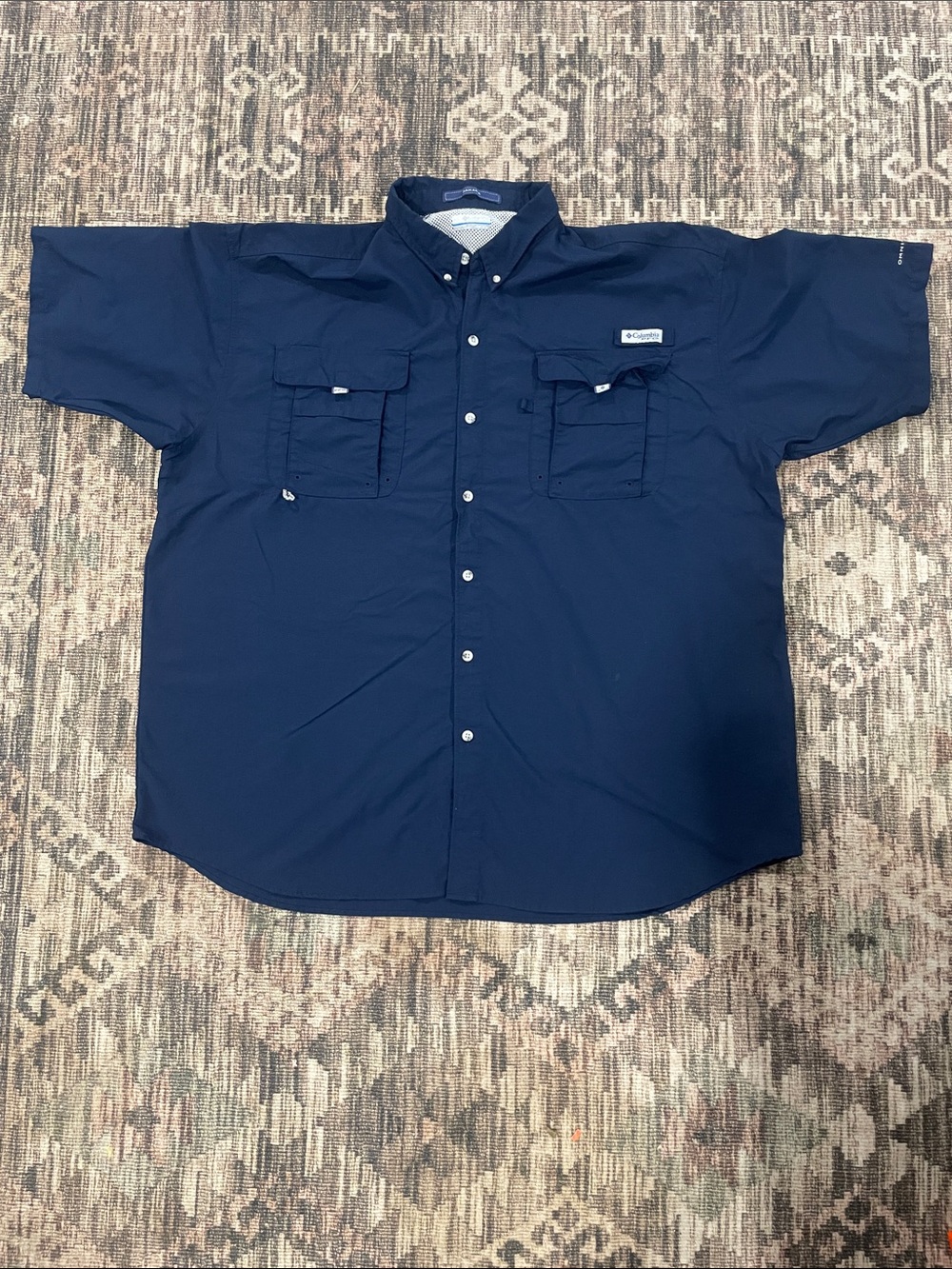 Columbia PFG Bahama Navy Short-Sleeve Button-Down Performance Fishing Shirt 3XL